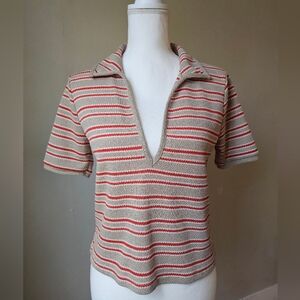 Zara Red and Cream Striped Short Sleeve Top